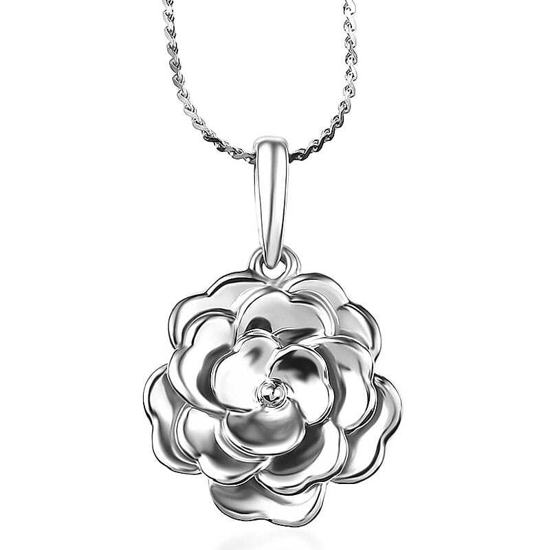 Rhapsody Flower Camellia Bloom Pendant Necklace in 950 Platinum 7.70 Grams 20 Inches