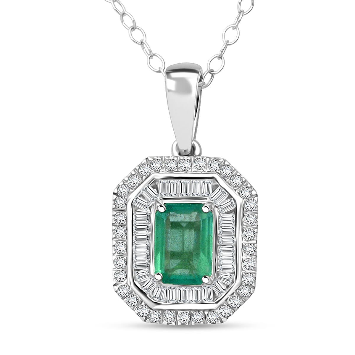 D'Joy Kagem Zambian Emerald and Diamond 1.35 ctw Pendant Necklace 20 Inches in Rhodium Over Sterling Silver image number 0
