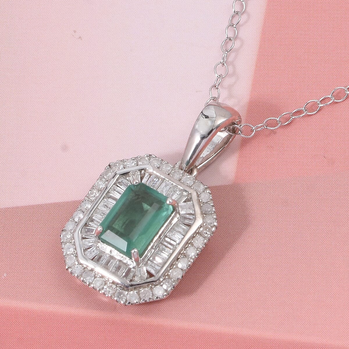 D'Joy Kagem Zambian Emerald and Diamond 1.35 ctw Pendant Necklace 20 Inches in Rhodium Over Sterling Silver image number 1