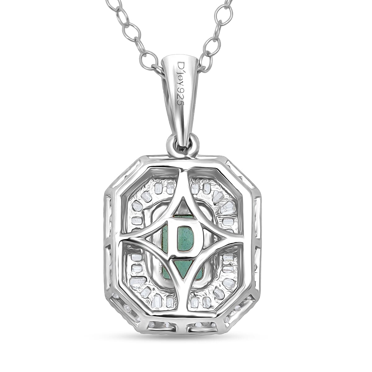 D'Joy Kagem Zambian Emerald and Diamond 1.35 ctw Pendant Necklace 20 Inches in Rhodium Over Sterling Silver image number 4