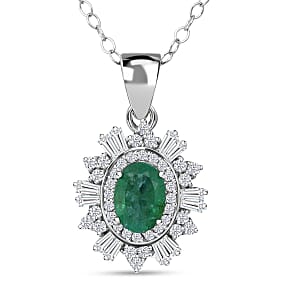 D'Joy Premium Kagem Zambian Emerald and Moissanite 1.50 ctw Pendant Necklace in Rhodium Over Sterling Silver 20 Inches