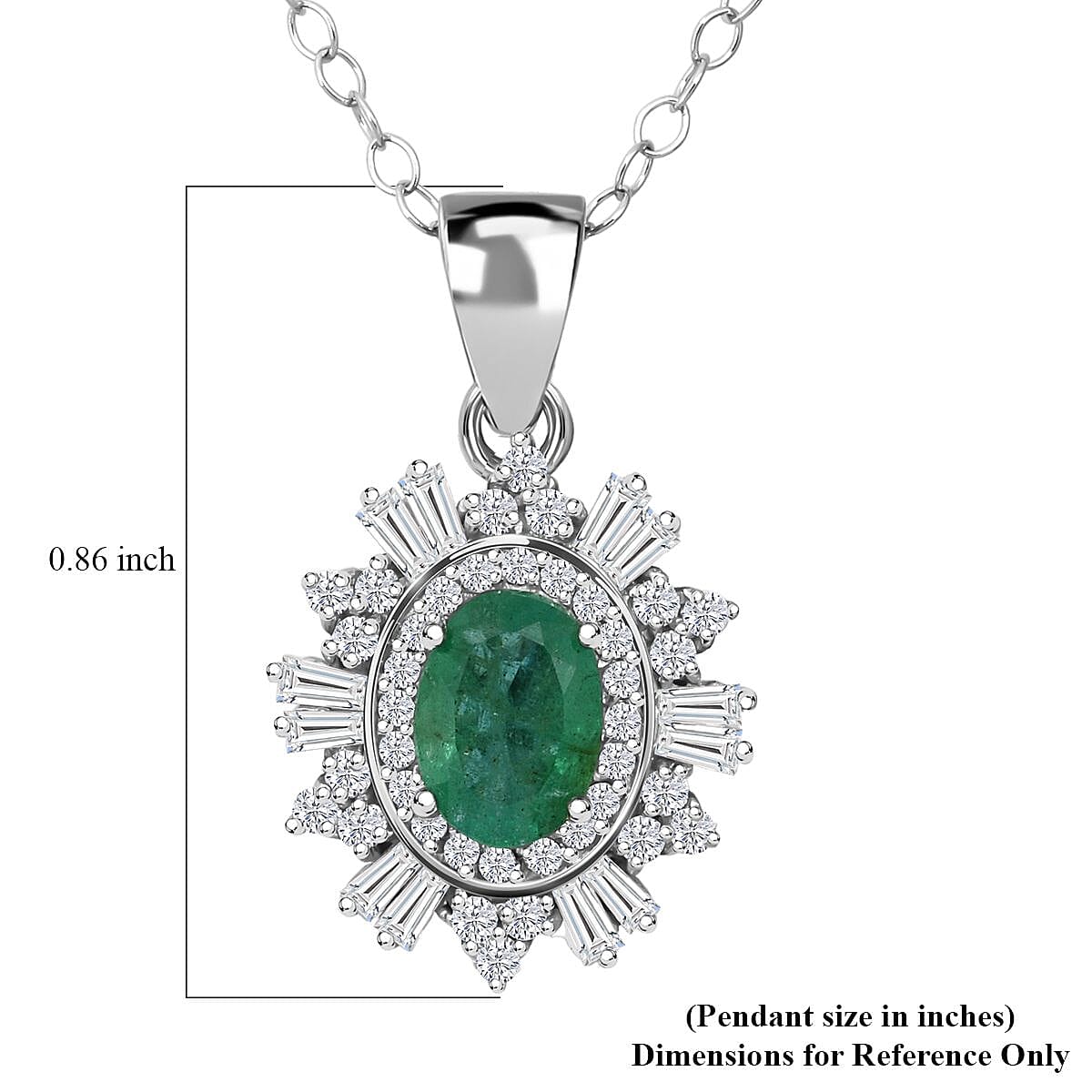 D'Joy Premium Kagem Zambian Emerald and Moissanite 1.50 ctw Pendant Necklace in Rhodium Over Sterling Silver 20 Inches image number 6