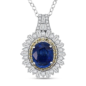 D'Joy Premium Kashmir Kyanite and Multi Gemstone 4.80 ctw Royal Halo Pendant Necklace in Rhodium Over Sterling Silver 20 Inches