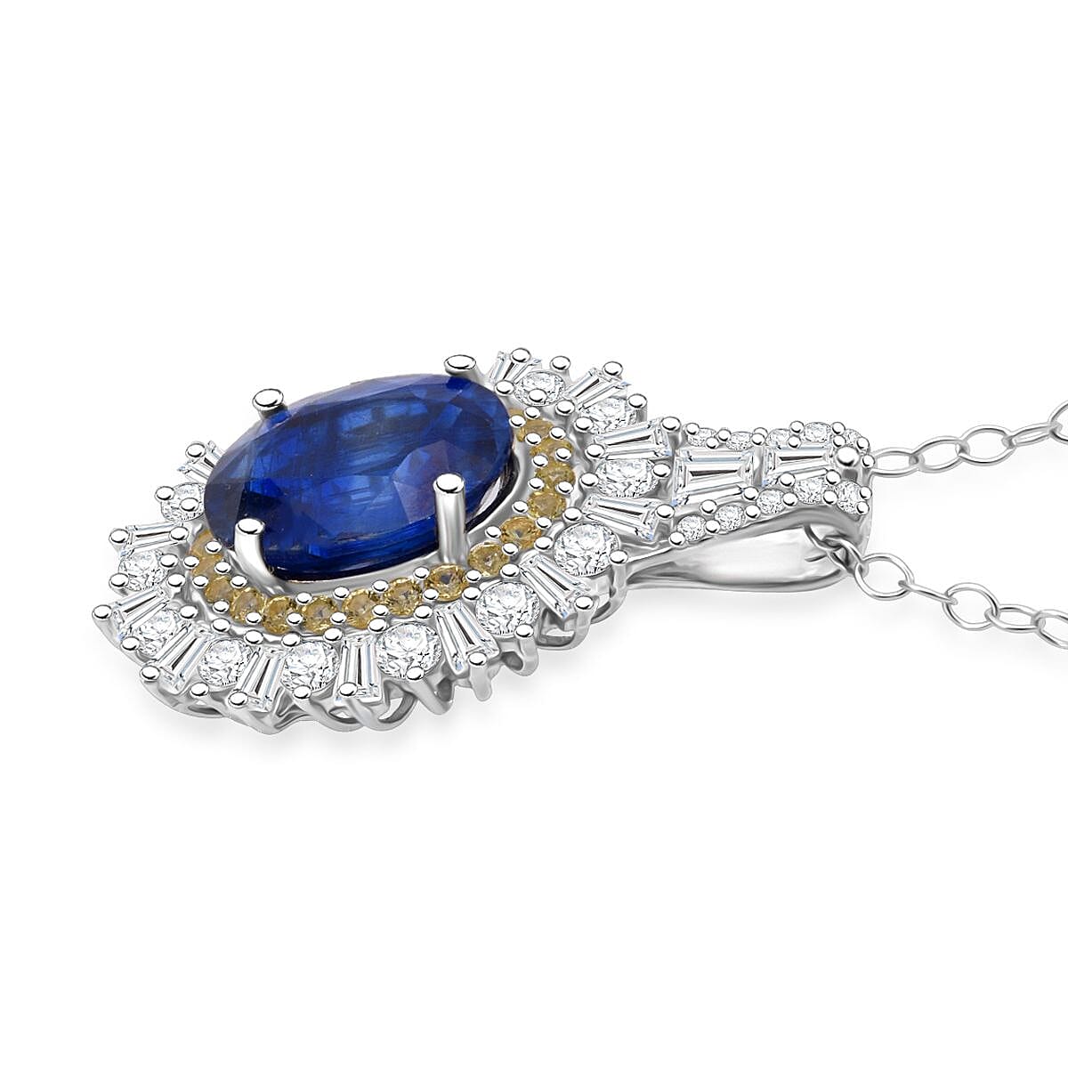 D'Joy Premium Kashmir Kyanite and Multi Gemstone 4.80 ctw Royal Halo Pendant Necklace in Rhodium Over Sterling Silver 20 Inches image number 3