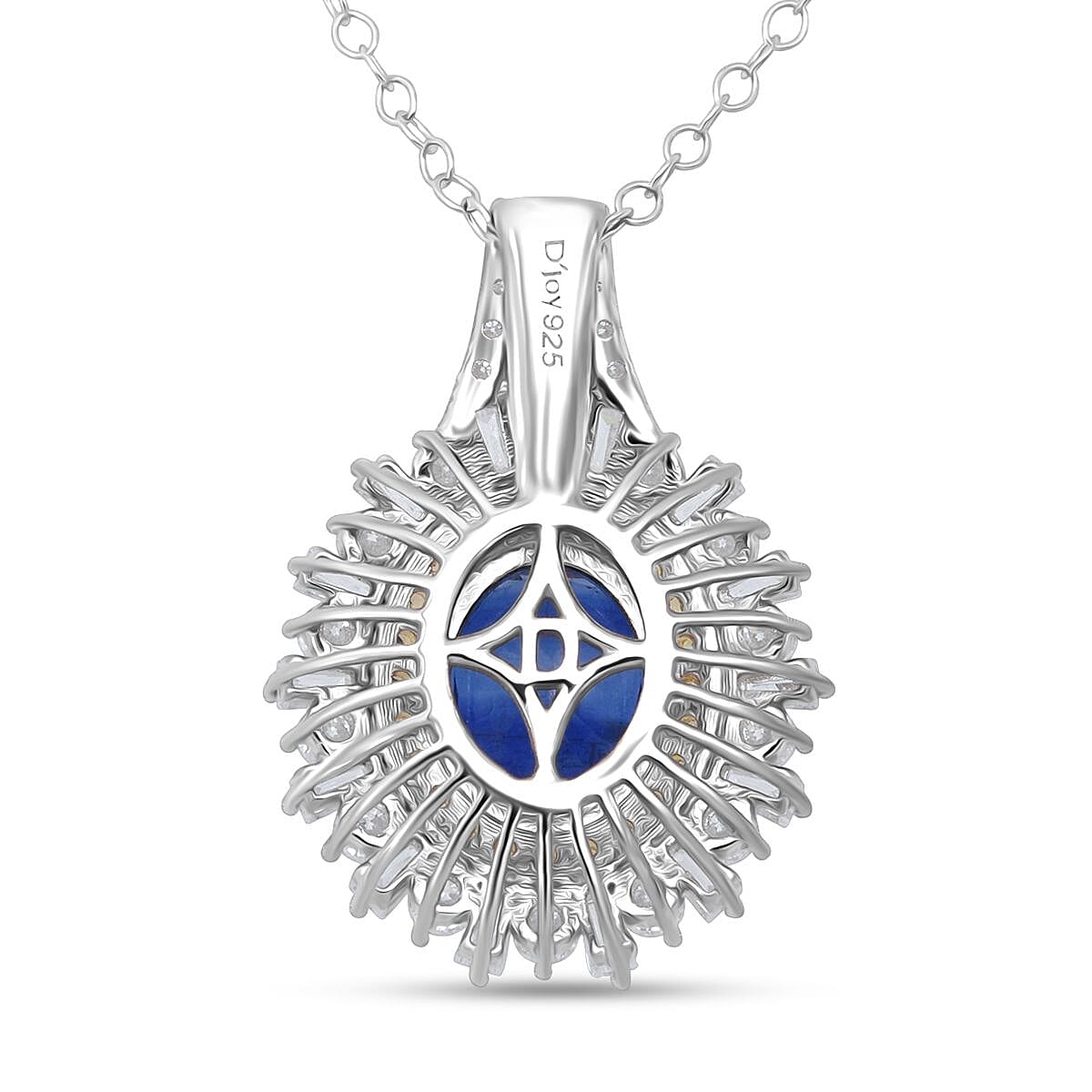 D'Joy Premium Kashmir Kyanite and Multi Gemstone 4.80 ctw Royal Halo Pendant Necklace in Rhodium Over Sterling Silver 20 Inches