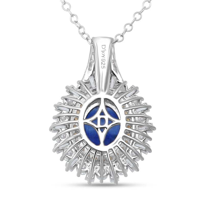 D'Joy Premium Kashmir Kyanite and Multi Gemstone 4.80 ctw Royal Halo Pendant Necklace in Rhodium Over Sterling Silver 20 Inches