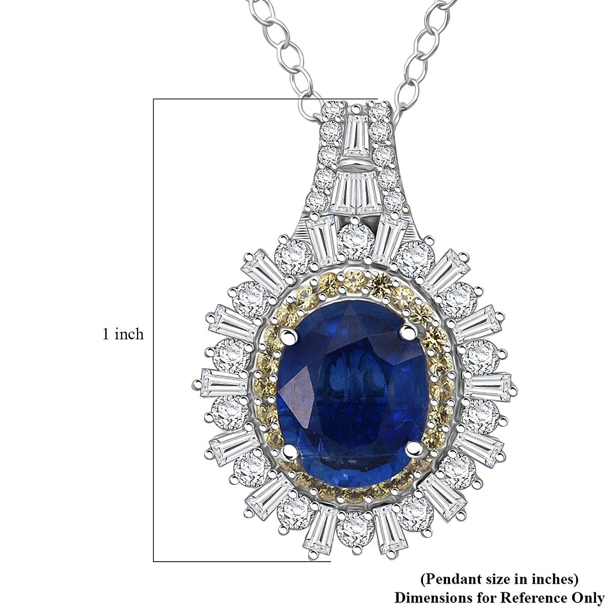D'Joy Premium Kashmir Kyanite and Multi Gemstone 4.80 ctw Royal Halo Pendant Necklace in Rhodium Over Sterling Silver 20 Inches image number 5
