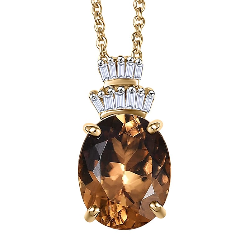 Luxoro AAA Golden Turkizite and G-H I2 Diamond 3.30 ctw Pendant Necklace in 10K Yellow Gold 20 Inches