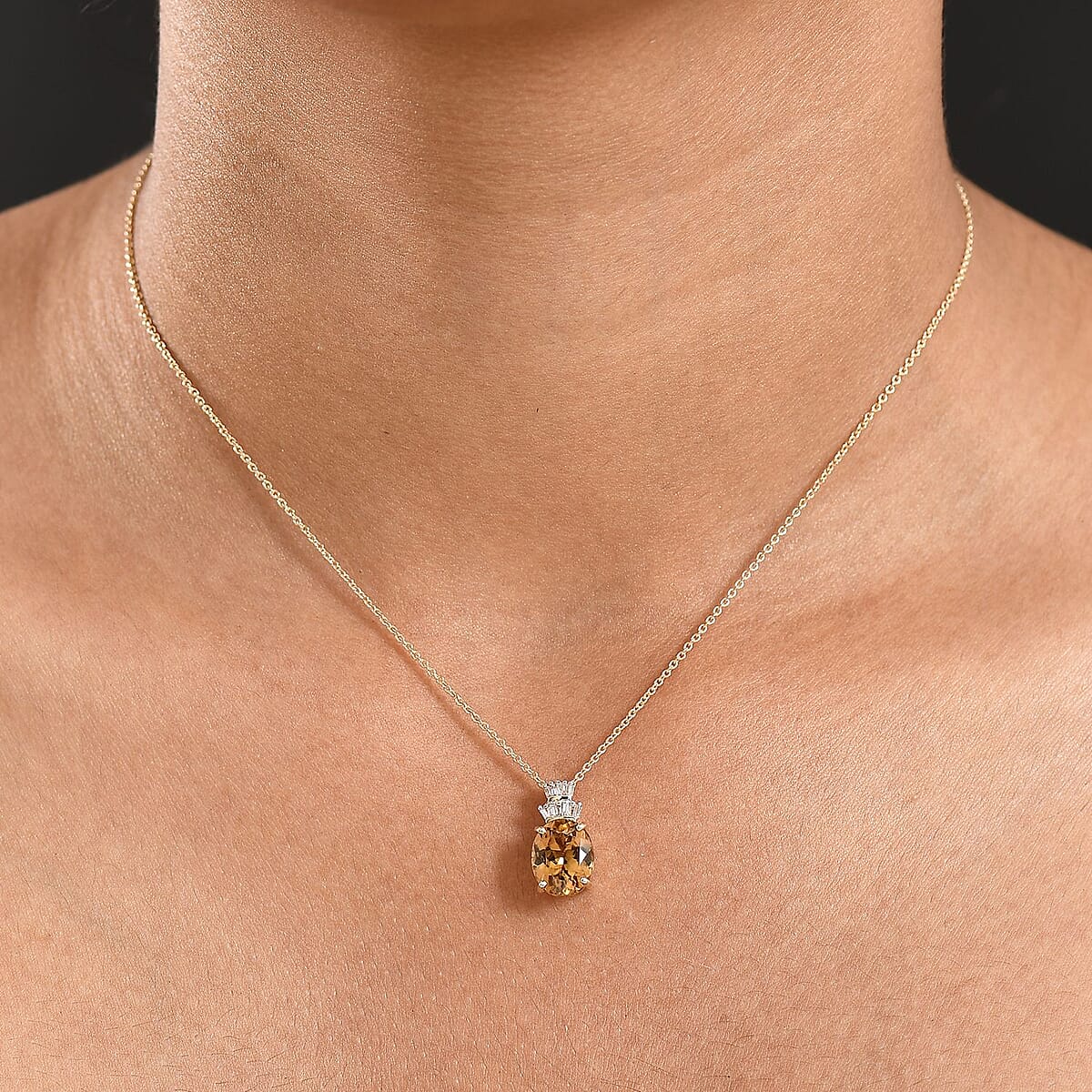 Luxoro AAA Golden Turkizite and G-H I2 Diamond 3.30 ctw Pendant Necklace in 10K Yellow Gold 20 Inches image number 2