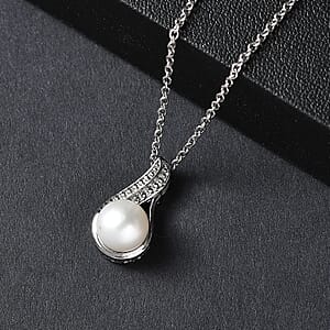 EverTrue Fresh Water Pearl Pendant Necklace in Stainless Steel 20 Inches 