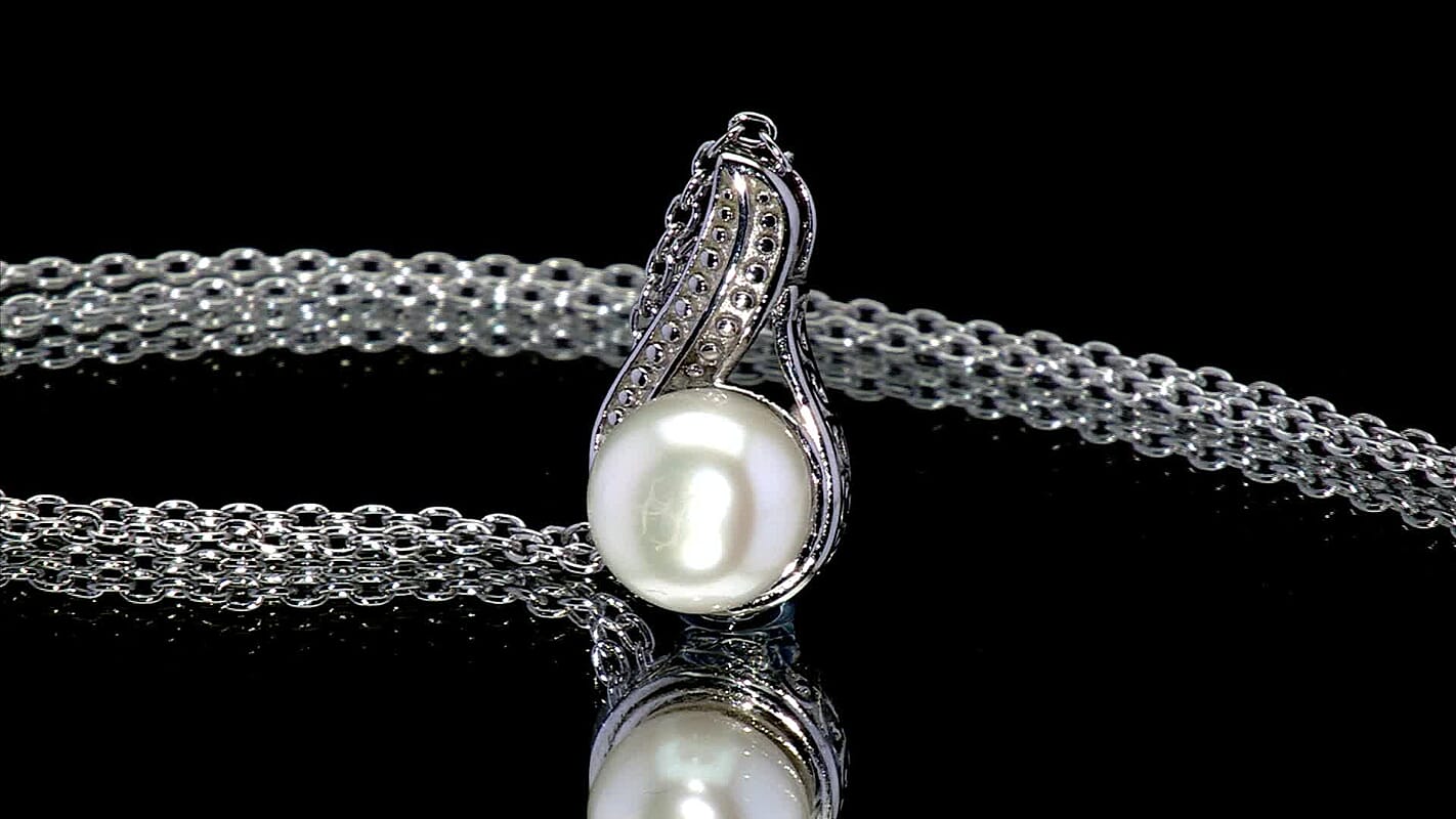 EverTrue Fresh Water Pearl Pendant Necklace in Stainless Steel 20 Inches