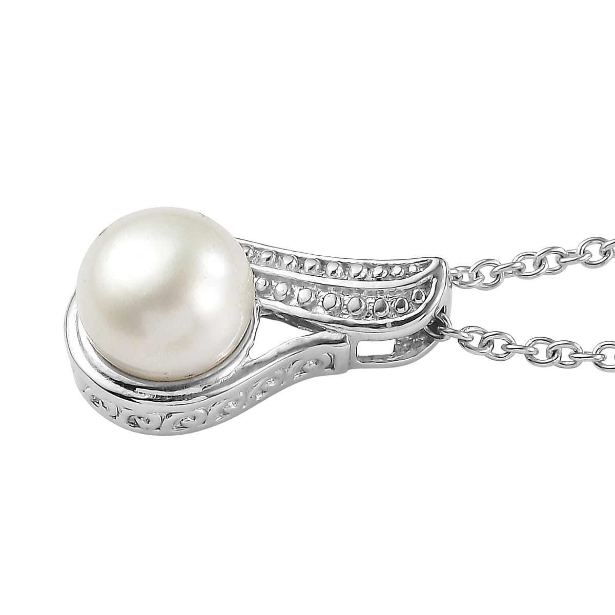 EverTrue Fresh Water Pearl Pendant Necklace in Stainless Steel 20 Inches 