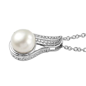 EverTrue Fresh Water Pearl Pendant Necklace in Stainless Steel 20 Inches 