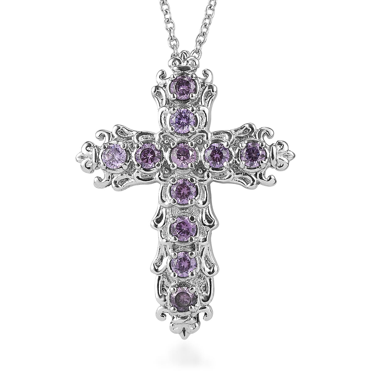 EverTrue Simulated Purple Diamond Pendant Necklace in Stainless Steel 20 Inches