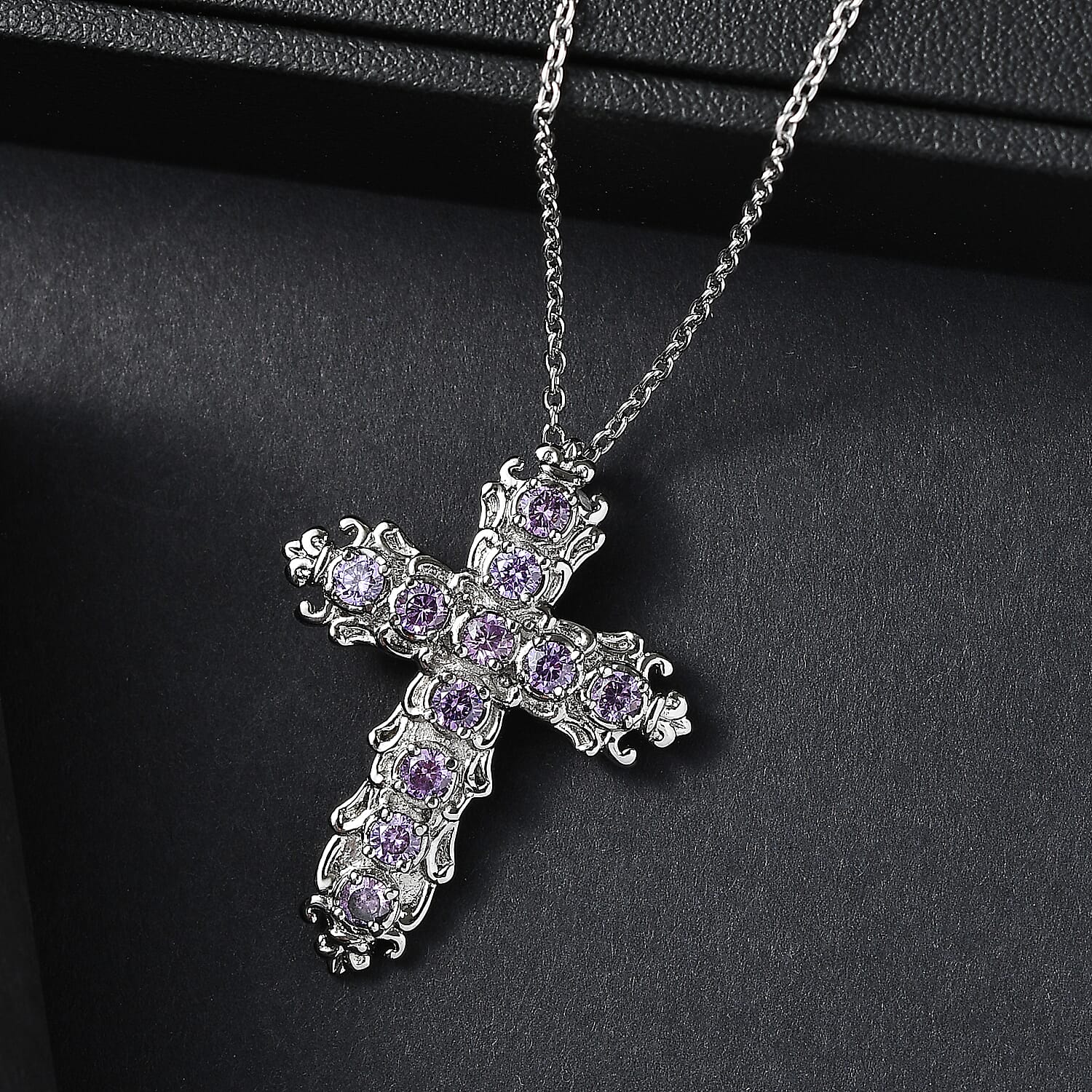 EverTrue Simulated Purple Diamond Pendant Necklace in Stainless Steel 20 Inches