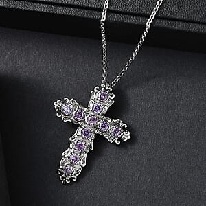 EverTrue Simulated Purple Diamond Pendant Necklace in Stainless Steel 20 Inches 
