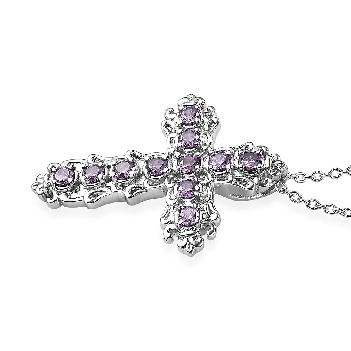 EverTrue Simulated Purple Diamond Pendant Necklace in Stainless Steel 20 Inches  image number 3