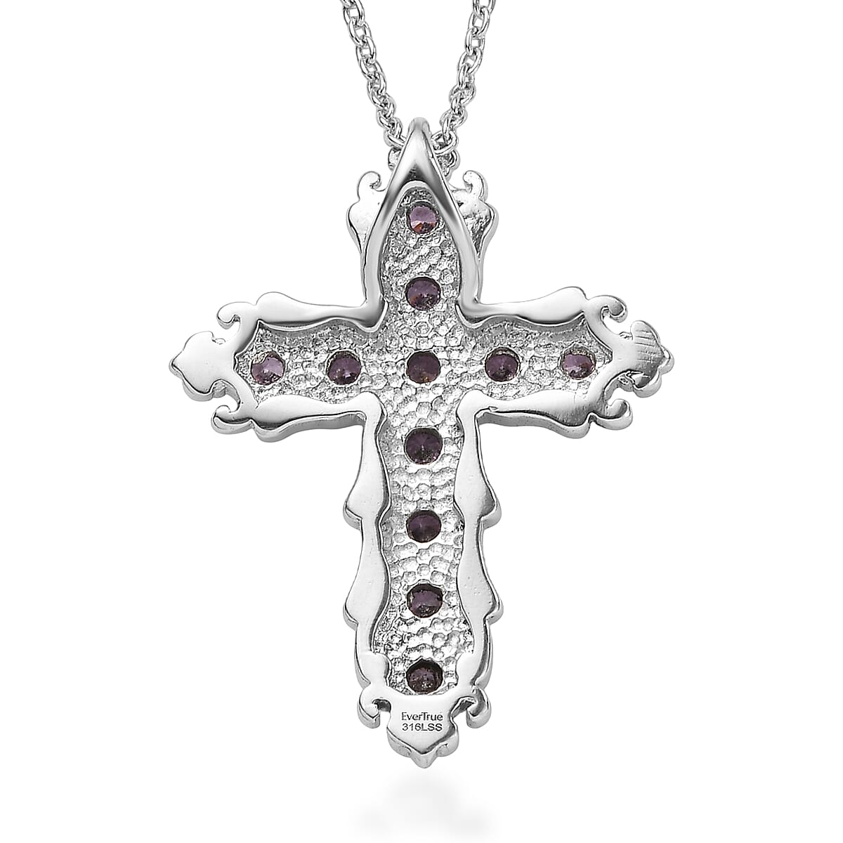 EverTrue Simulated Purple Diamond Pendant Necklace in Stainless Steel 20 Inches