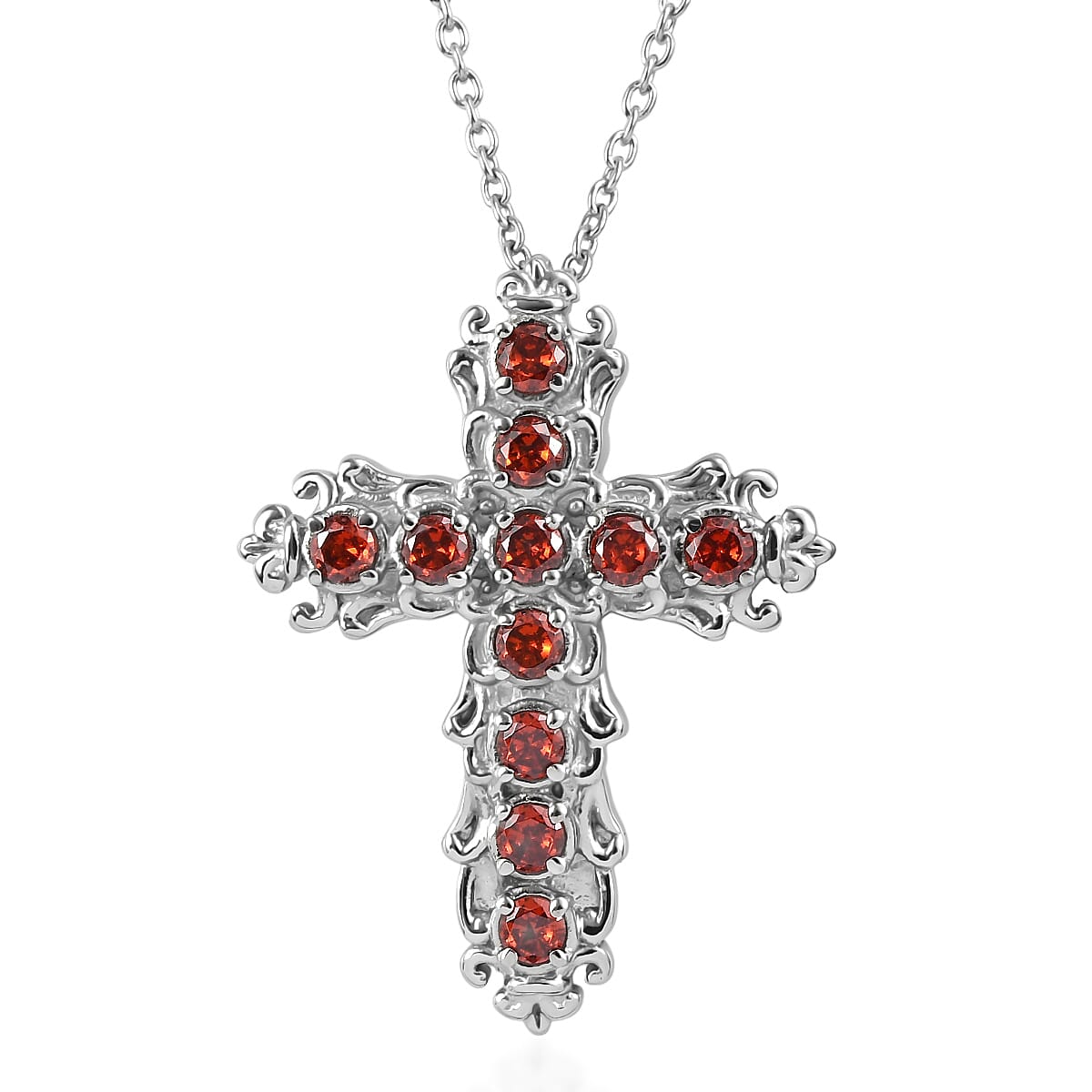 EverTrue Simulated Red Diamond Pendant Necklace in Stainless Steel 20 Inches