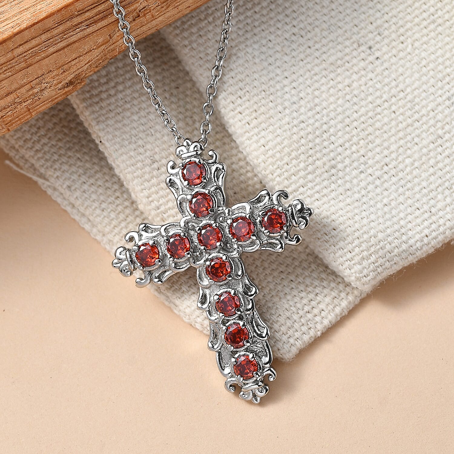 EverTrue Simulated Red Diamond Pendant Necklace in Stainless Steel 20 Inches