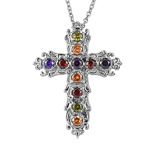 EverTrue Simulated Multi Color Diamond Pendant Necklace in Stainless Steel 20 Inches