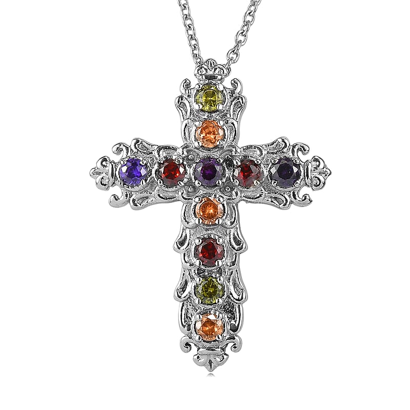 EverTrue Simulated Multi Color Diamond Pendant Necklace in Stainless Steel 20 Inches