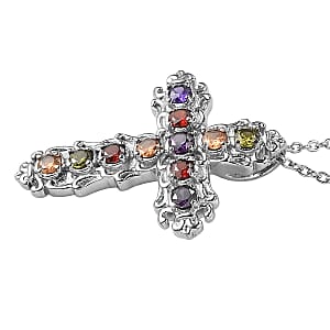 EverTrue Simulated Multi Color Diamond Pendant Necklace in Stainless Steel 20 Inches