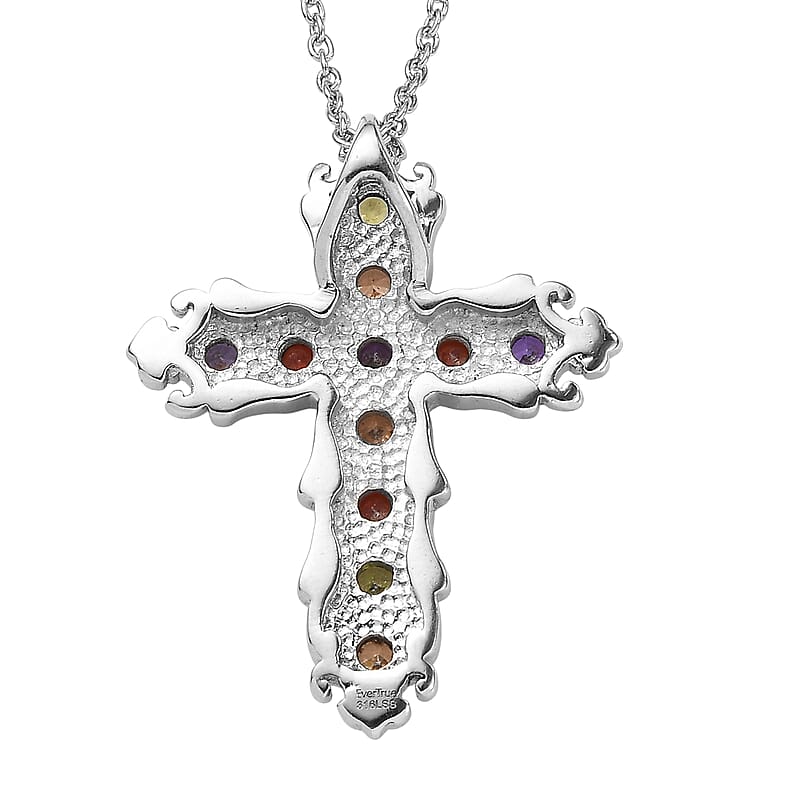 EverTrue Simulated Multi Color Diamond Pendant Necklace in Stainless Steel 20 Inches