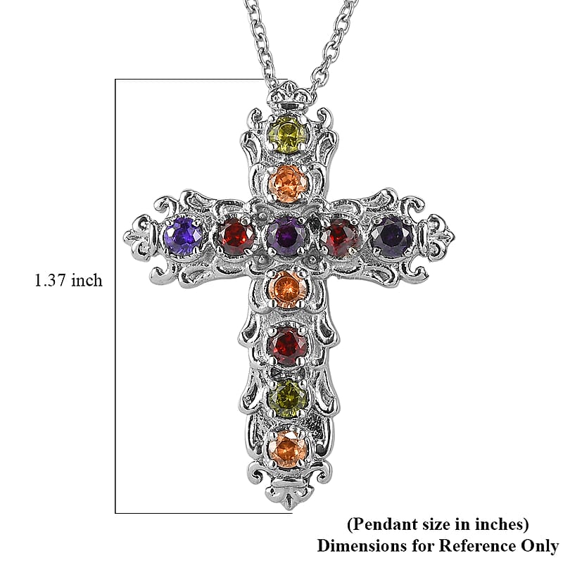EverTrue Simulated Multi Color Diamond Pendant Necklace in Stainless Steel 20 Inches
