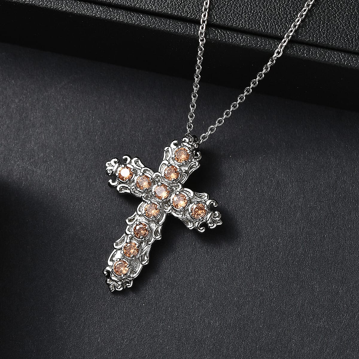 EverTrue Simulated Champagne Diamond Pendant Necklace in Stainless Steel 20 Inches  image number 1