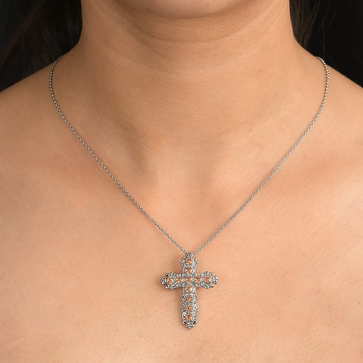 EverTrue Simulated Champagne Diamond Pendant Necklace in Stainless Steel 20 Inches  image number 2