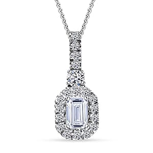 Luxuriant Lab Grown Diamond G-H SI 0.90 ctw Classic Halo Pendant Necklace in Rhodium Over Sterling Silver 20 Inches