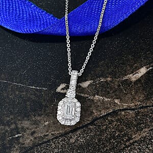 Luxuriant Lab Grown Diamond G-H SI 0.90 ctw Classic Halo Pendant Necklace in Rhodium Over Sterling Silver 20 Inches