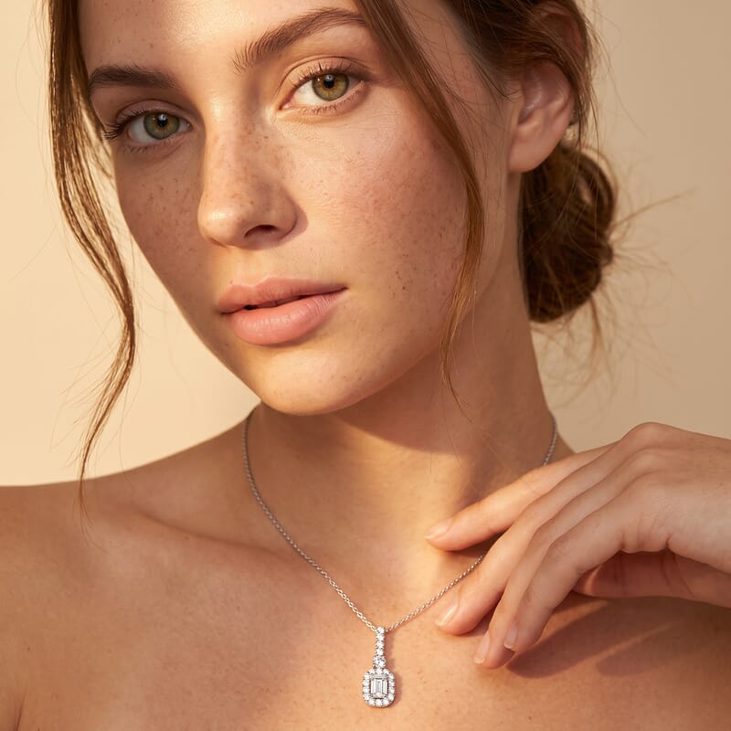 Luxuriant Lab Grown Diamond G-H SI 0.90 ctw Classic Halo Pendant Necklace in Rhodium Over Sterling Silver 20 Inches