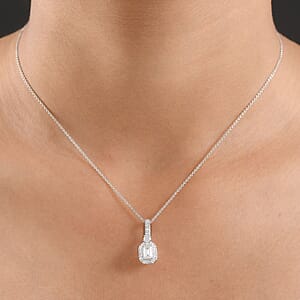 Luxuriant Lab Grown Diamond G-H SI 0.90 ctw Classic Halo Pendant Necklace in Rhodium Over Sterling Silver 20 Inches