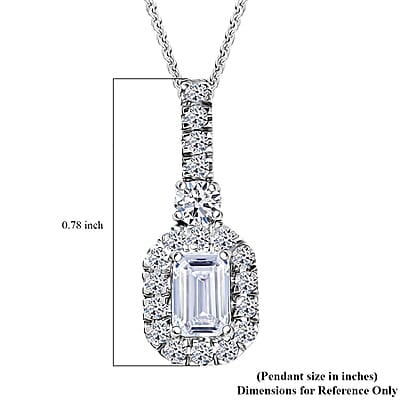 Luxuriant Lab Grown Diamond G-H SI 0.90 ctw Classic Halo Pendant Necklace in Rhodium Over Sterling Silver 20 Inches