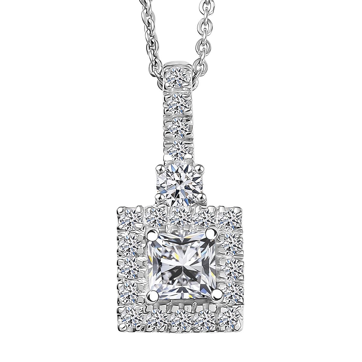 Luxuriant Lab Grown Diamond G-H SI 0.90 ctw Classic Halo Pendant Necklace in Rhodium Over Sterling Silver 20 Inches image number 0