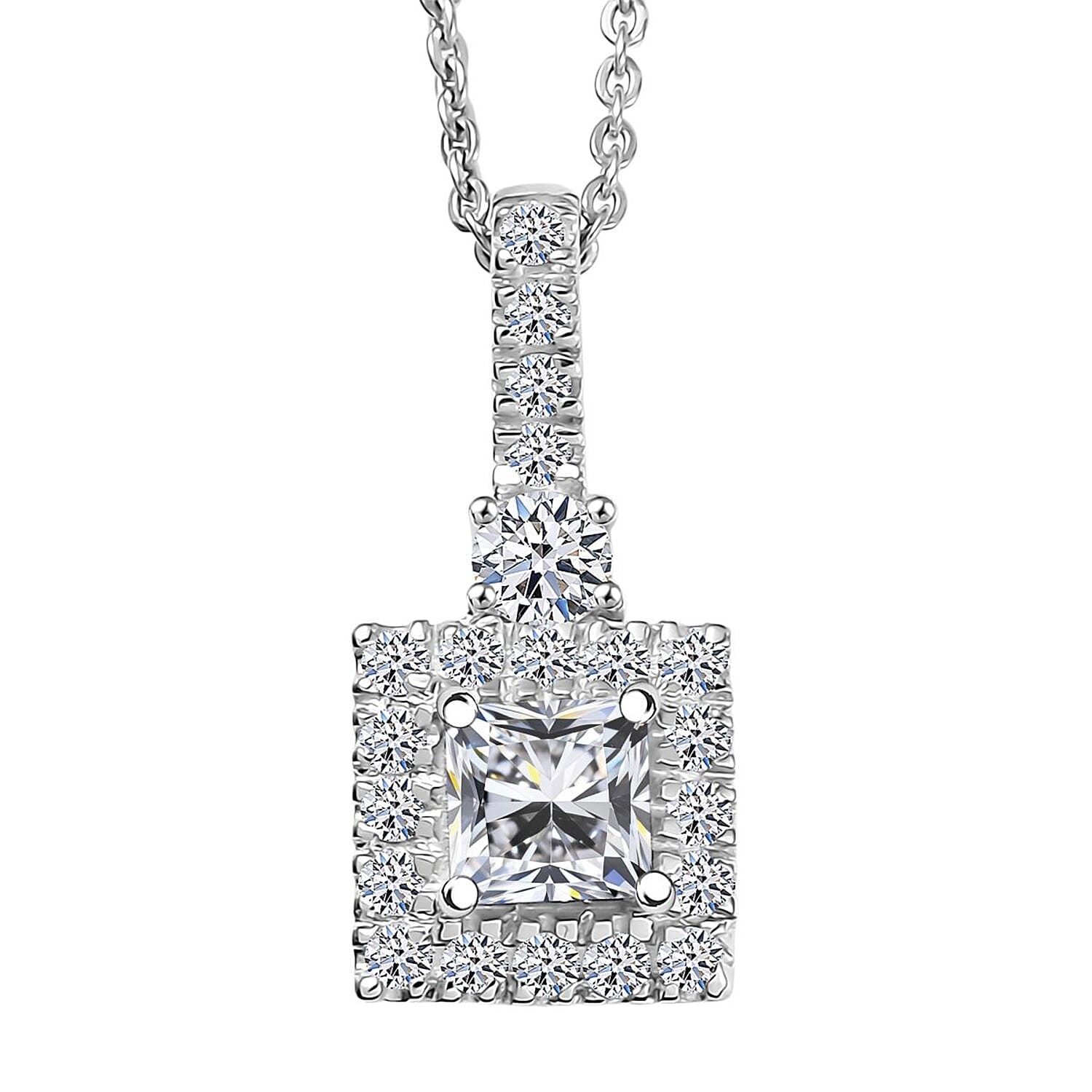 Luxuriant Lab Grown Diamond G-H SI 0.90 ctw Classic Halo Pendant Necklace in Rhodium Over Sterling Silver 20 Inches