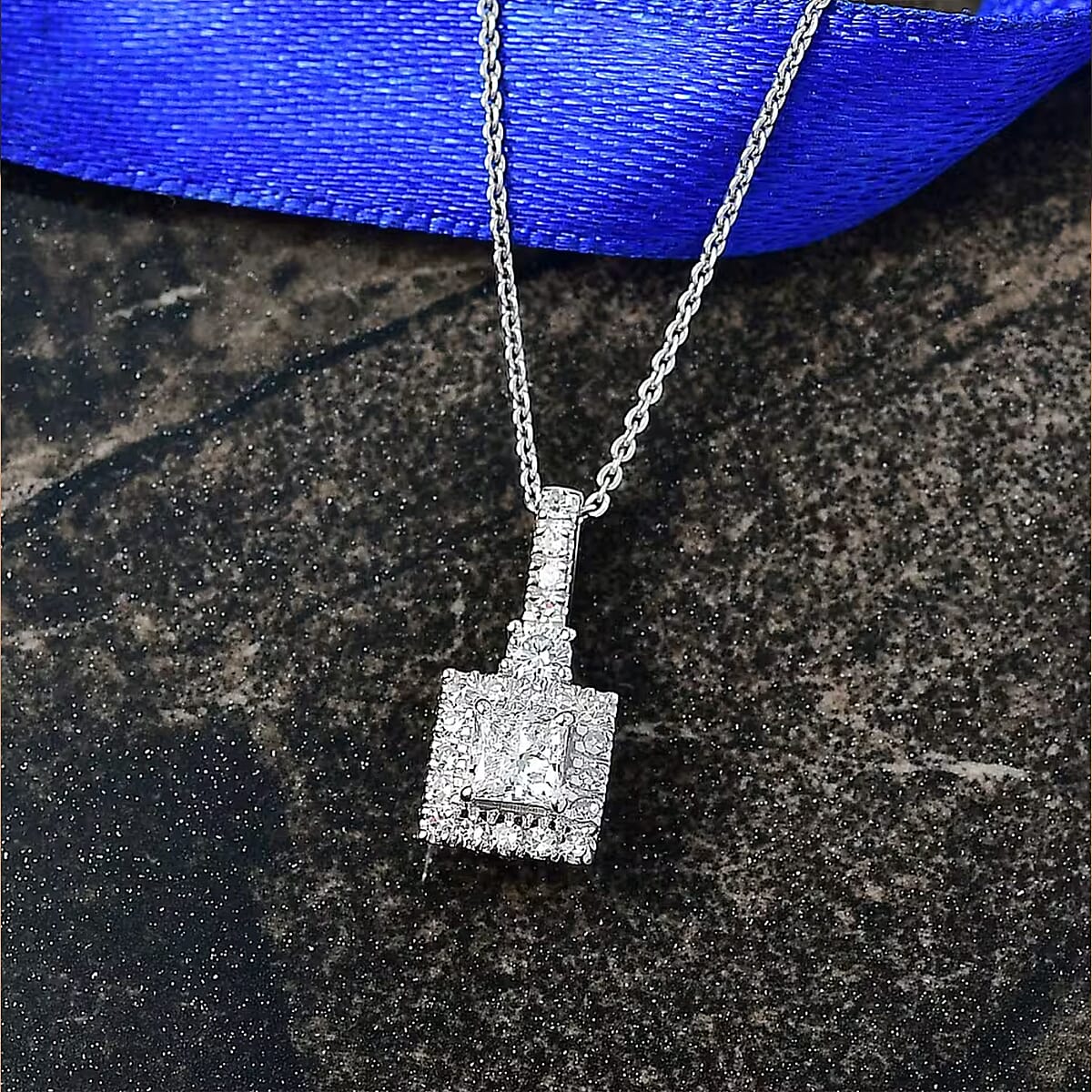 Luxuriant Lab Grown Diamond G-H SI 0.90 ctw Classic Halo Pendant Necklace in Rhodium Over Sterling Silver 20 Inches image number 2