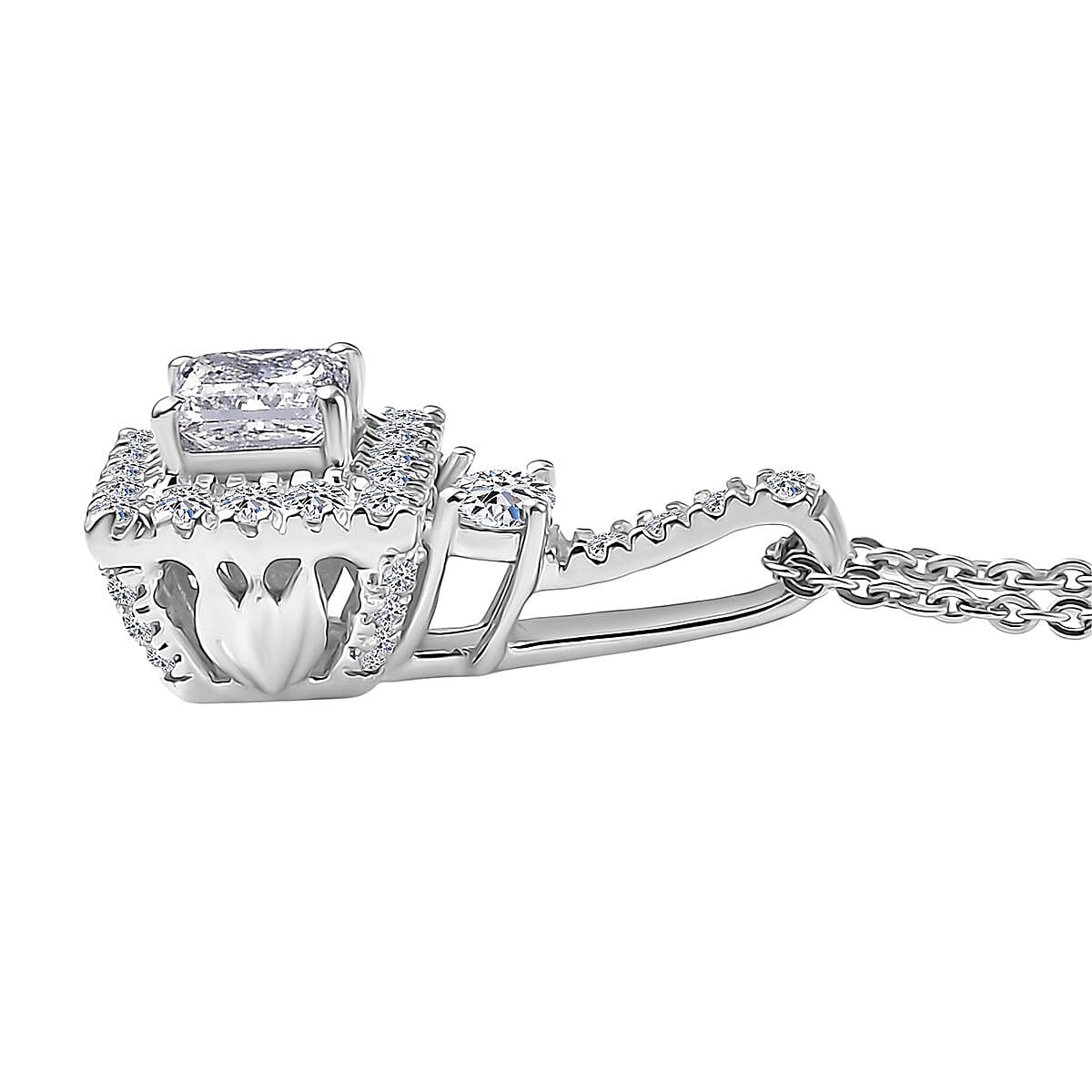Luxuriant Lab Grown Diamond G-H SI 0.90 ctw Classic Halo Pendant Necklace in Rhodium Over Sterling Silver 20 Inches image number 3