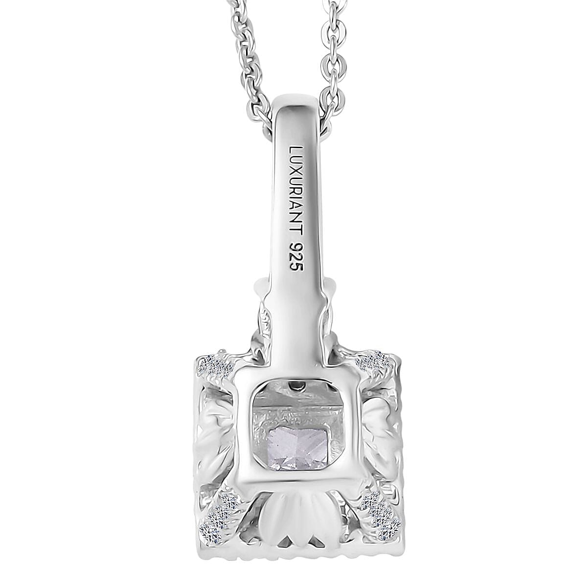 Luxuriant Lab Grown Diamond G-H SI 0.90 ctw Classic Halo Pendant Necklace in Rhodium Over Sterling Silver 20 Inches image number 4