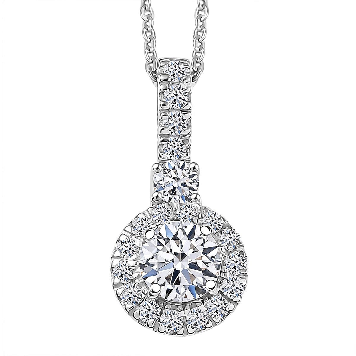 Luxuriant Lab Grown Diamond G-H SI 0.90 ctw Classic Halo Pendant Necklace in Rhodium Over Sterling Silver 20 Inches image number 0