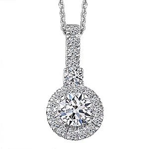 Luxuriant Lab Grown Diamond G-H SI 0.90 ctw Classic Halo Pendant Necklace in Rhodium Over Sterling Silver 20 Inches