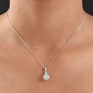 Luxuriant Lab Grown Diamond G-H SI 0.90 ctw Classic Halo Pendant Necklace in Rhodium Over Sterling Silver 20 Inches
