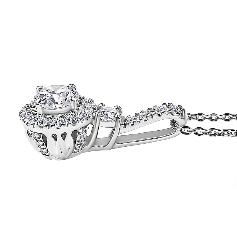 Luxuriant Lab Grown Diamond G-H SI 0.90 ctw Classic Halo Pendant Necklace in Rhodium Over Sterling Silver 20 Inches