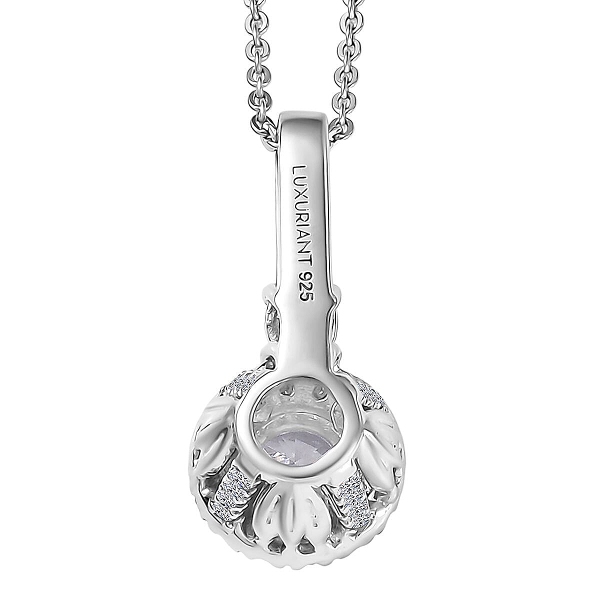 Luxuriant Lab Grown Diamond G-H SI 0.90 ctw Classic Halo Pendant Necklace in Rhodium Over Sterling Silver 20 Inches image number 4
