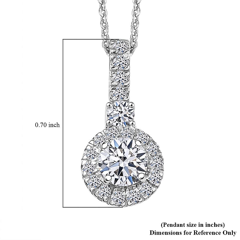 Luxuriant Lab Grown Diamond G-H SI 0.90 ctw Classic Halo Pendant Necklace in Rhodium Over Sterling Silver 20 Inches