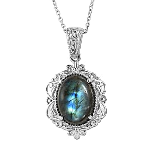 EverTrue Malagasy Labradorite 11.10 ctw Pendant Necklace in Stainless Steel 20 Inches 