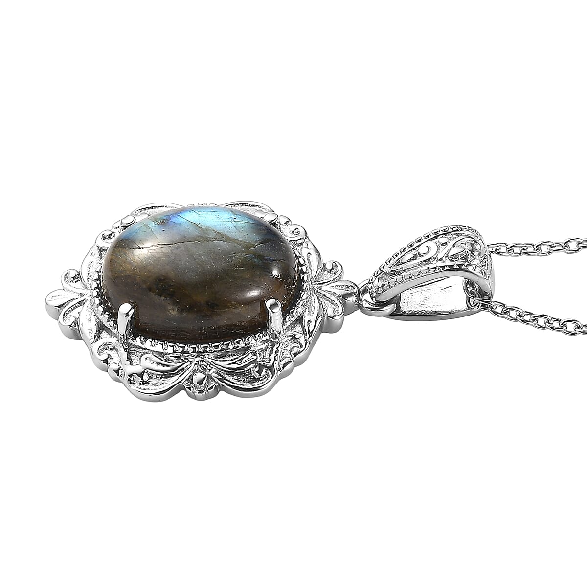 EverTrue Malagasy Labradorite 11.10 ctw Pendant Necklace in Stainless Steel 20 Inches  image number 3