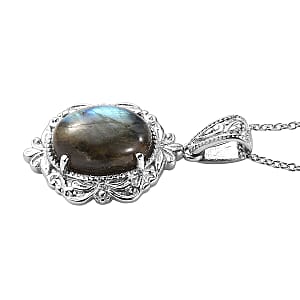 EverTrue Malagasy Labradorite 11.10 ctw Pendant Necklace in Stainless Steel 20 Inches 